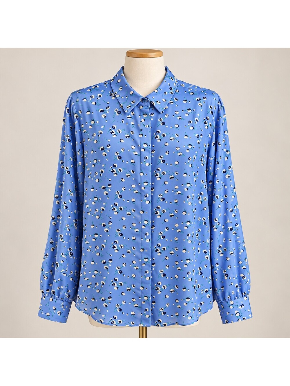 Nordstrom Signature Blue Floral Silk Button-Front Blouse Womenโs XL